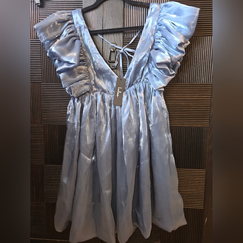 Luku's Metallic Blue Babydoll Mini Dress